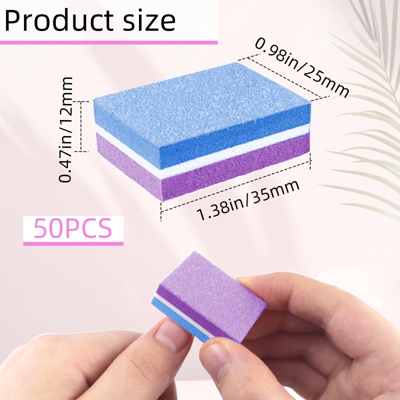 TKYZMS 50 Pcs Sponge Nail Buffers,100/180 Grit Mini Nail Files,Mini Buffer Block Nail File for Acrylic & Natural Nails,Double-Sided Buffing Blocks for Manicure & Pedicure,Salon & Home Use(Purpel-Blue) - Image 3